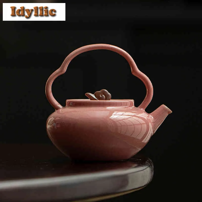 

80ml Pink Ru Kiln Lifting Handle Teapot Boutique Tea Infuser Pot Tea Maker Kettle With Strainer Drinkware Accessories Ornaments