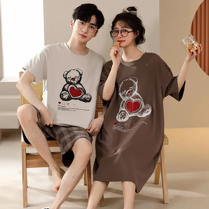 Pajamas Sets for Woman Shorts Couple Summer Short-sleeved Cotton Nightgown Men 2023 New Two-piece Suit Homewear Sleepwear Set