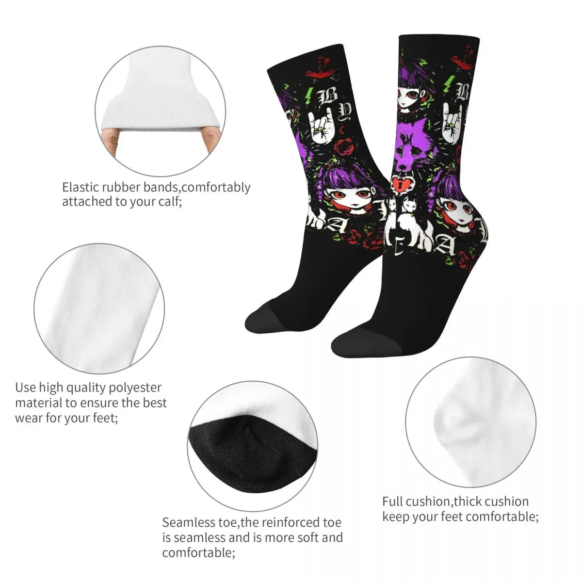 Fox Animal Music Babymetal Rock Band Crew Socks for Women Men Accessories All Seasons Cotton Crew Socks Sweat Absorbing