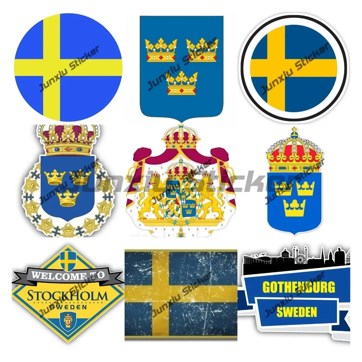 Swedish Shield Car Bumper Sticker Stockholm Sweden Welcome Travel Decals Coat of Arms of Sweden Football In Sweden Decal Decor