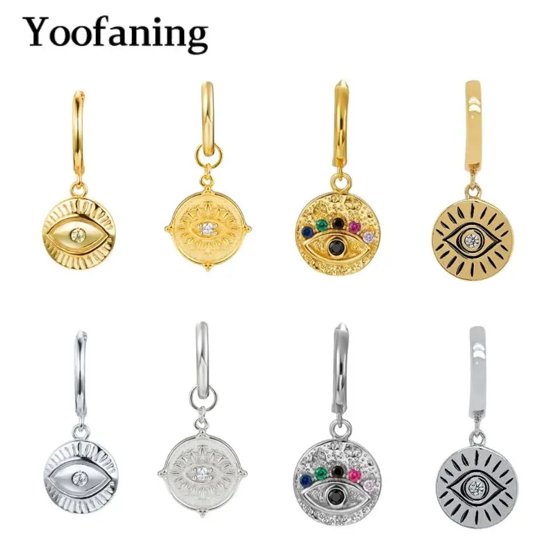 

925 Sterling Silver Needle European and American Classic Vintage Eye of the Sun Micro-Paved Zircon Pendant Earrings Accessories