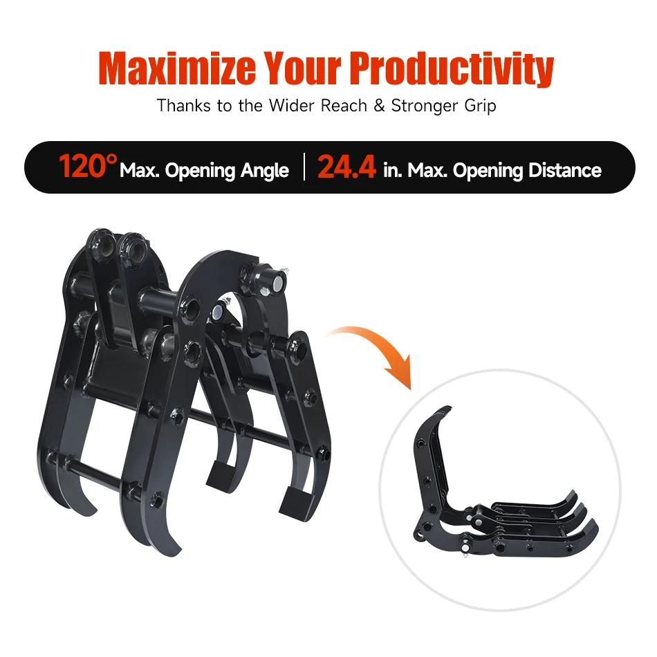 Mini Excavator Attachment Log Grapple Small Excavator Accessory Hydraulic Grab Rotary Excavator Hydraulic Controlled Timber Grab