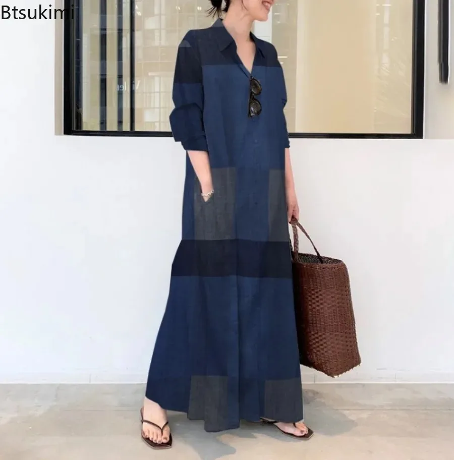 เดรสเชิ้ตแฟชั่นใหม่สำหรับผู้หญ - Casual Loose Linen Shirt Dress บทวิจารณ์และราคา