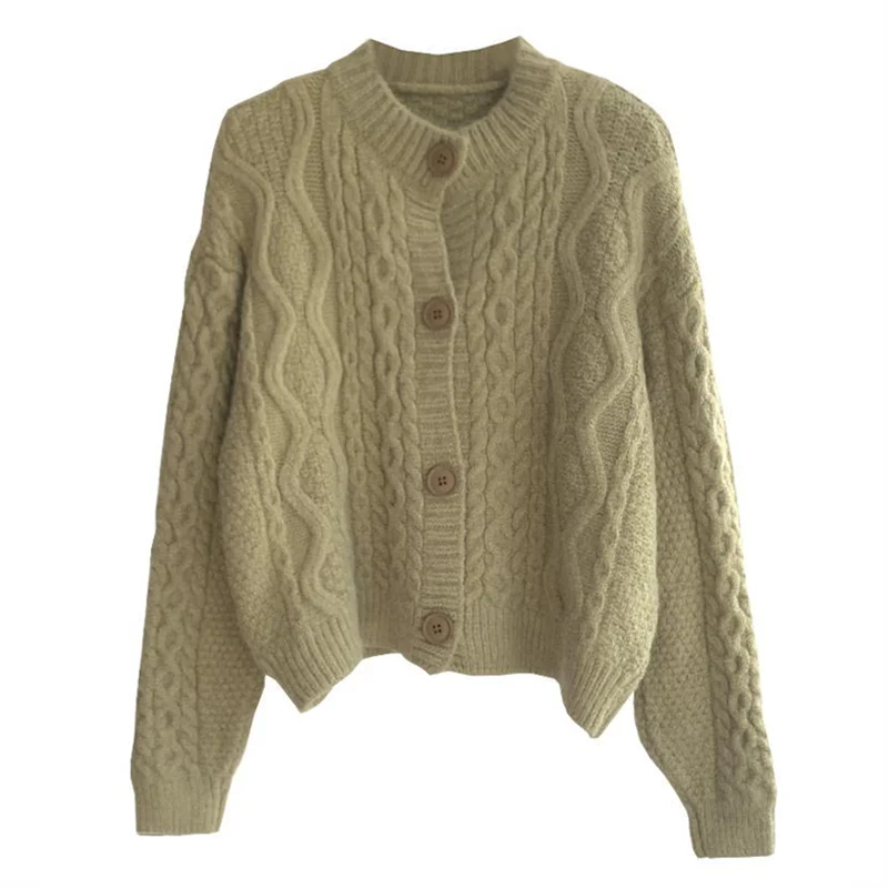 تويست سترة مشغولة من الصوف المرأة زر عادية بسيطة الرجعية س الرقبة الجلد ودية سترة سميكة مكتب سيدة طويلة الأكمام سترة