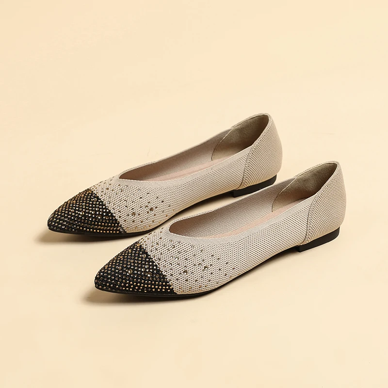 

DIMANYU Women Shoes Ballet 2024 New Pointed Knitted Ladies Shoes Rhinestones Women Flat Shoes