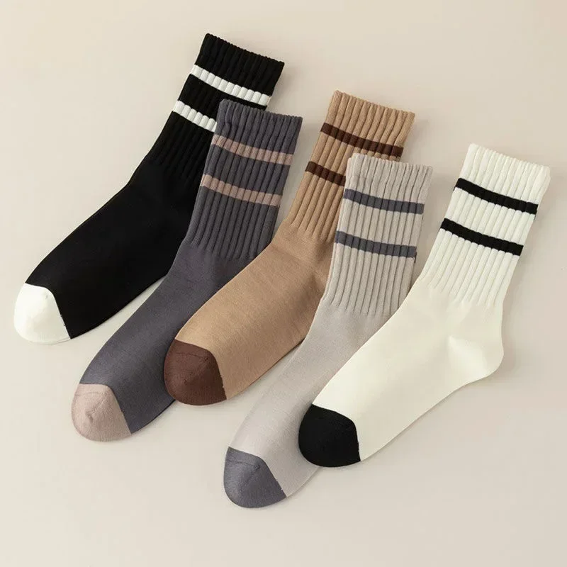 

5PCS Socks Colored Women's Stripes Solid Stripes Casual Antiodorant and Sweat-absorbing Medium Socks Cycling Socks Men Socks