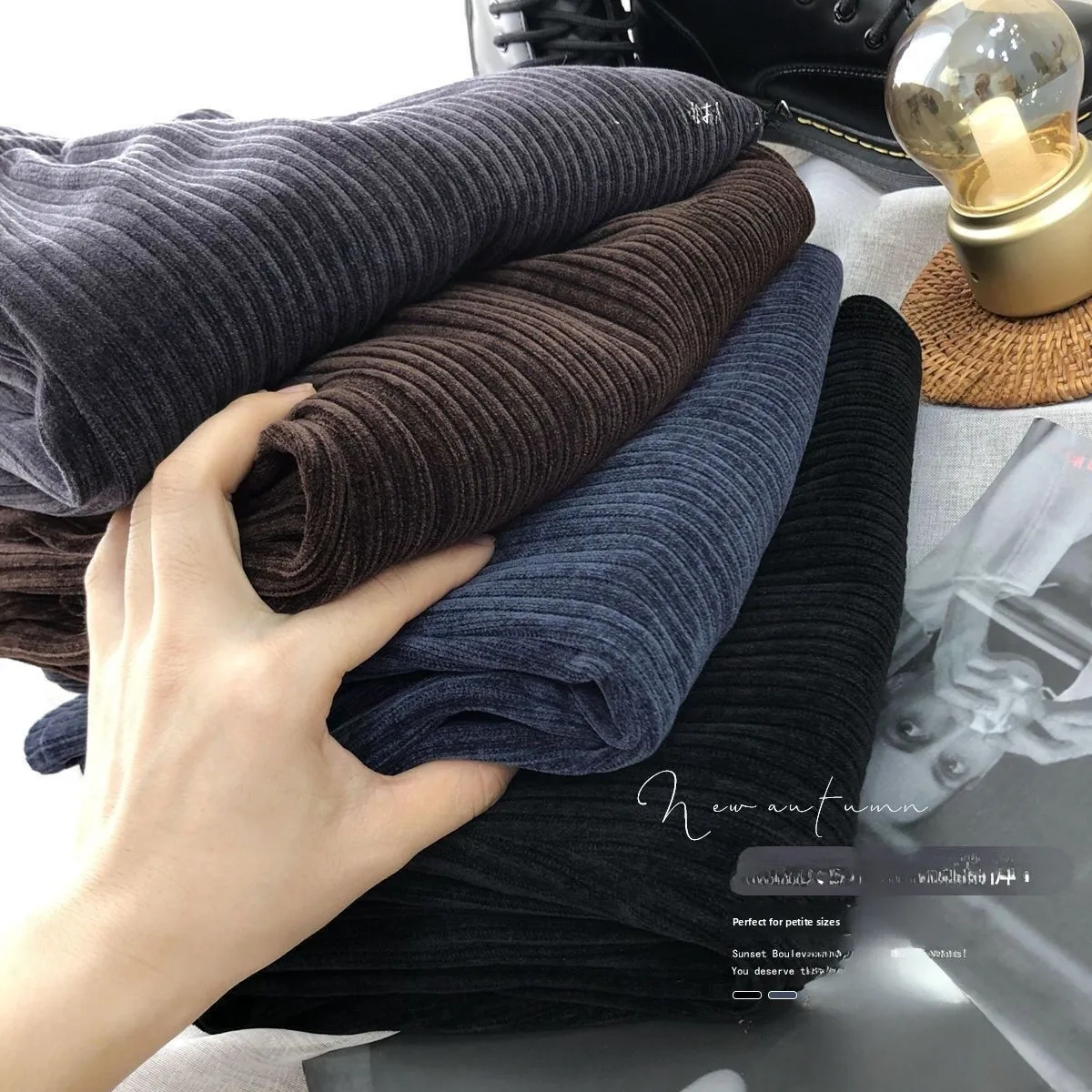 

Женские вельветовые широкие брюки с высокой талией, драпированные тонкие прямые брюки на осень-зиму, повседневные свободные длинные брюки Bla