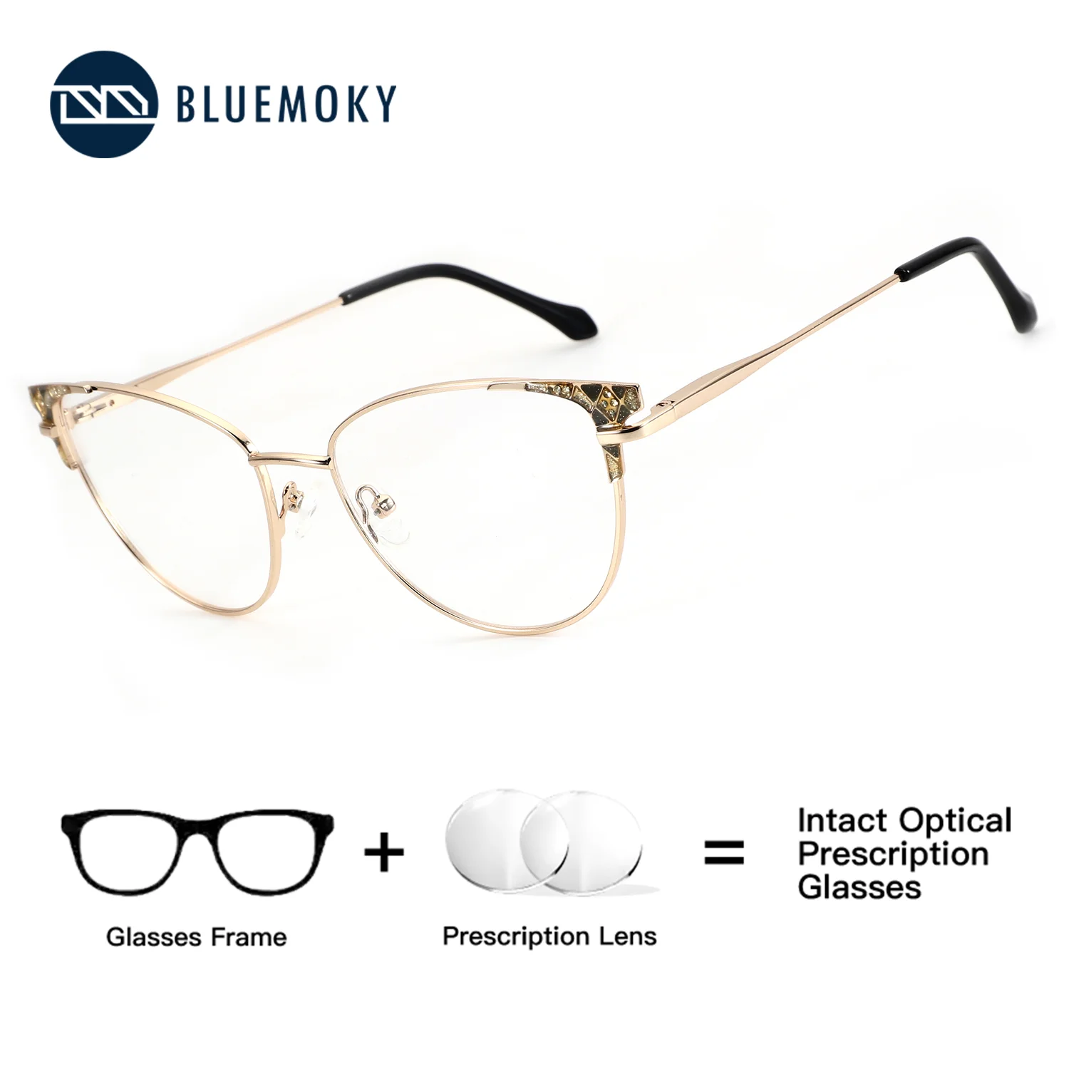 

BLUEMOKY (L Size) Butterfly Metal Prescription Vision Correction Myopia Women's Grade Clear Glasses Photochromic Anti Blue Light