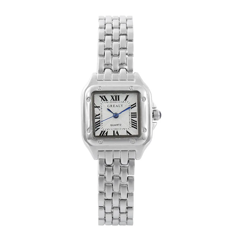 Tiktok Cross-Border Hot Square Watch Graceful and Fashionable Steel Band Diamond Women's Watch Roman Digital Quartz Watch