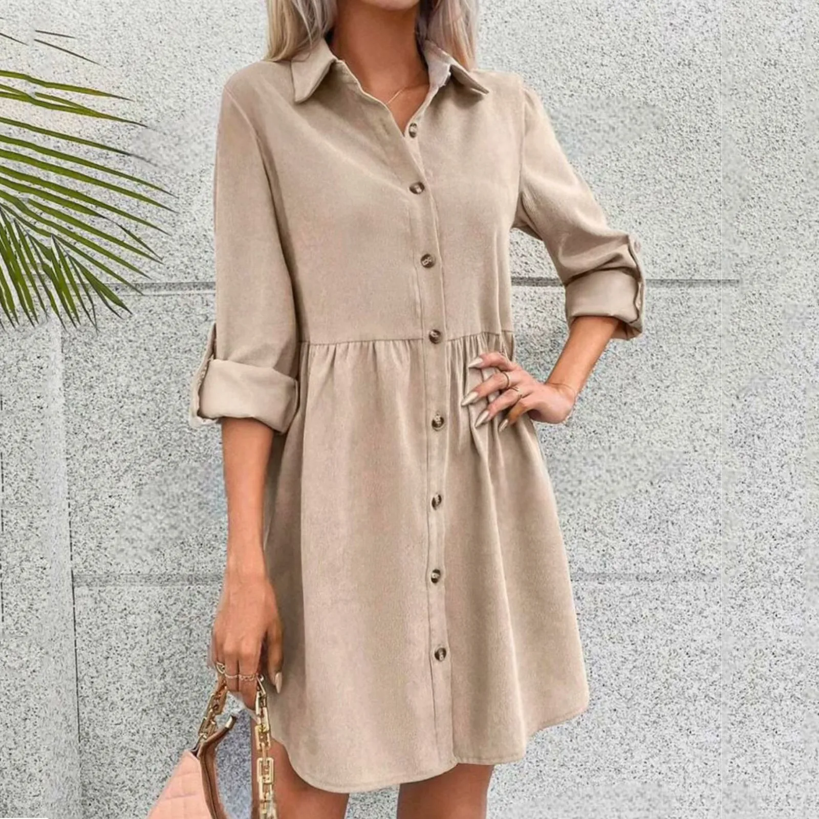 Women'S Casual And Fashionable Long Sleeved Lapel Single Breasted Skirt Type Shirt Dress New In Dresses Vestidos De Verano