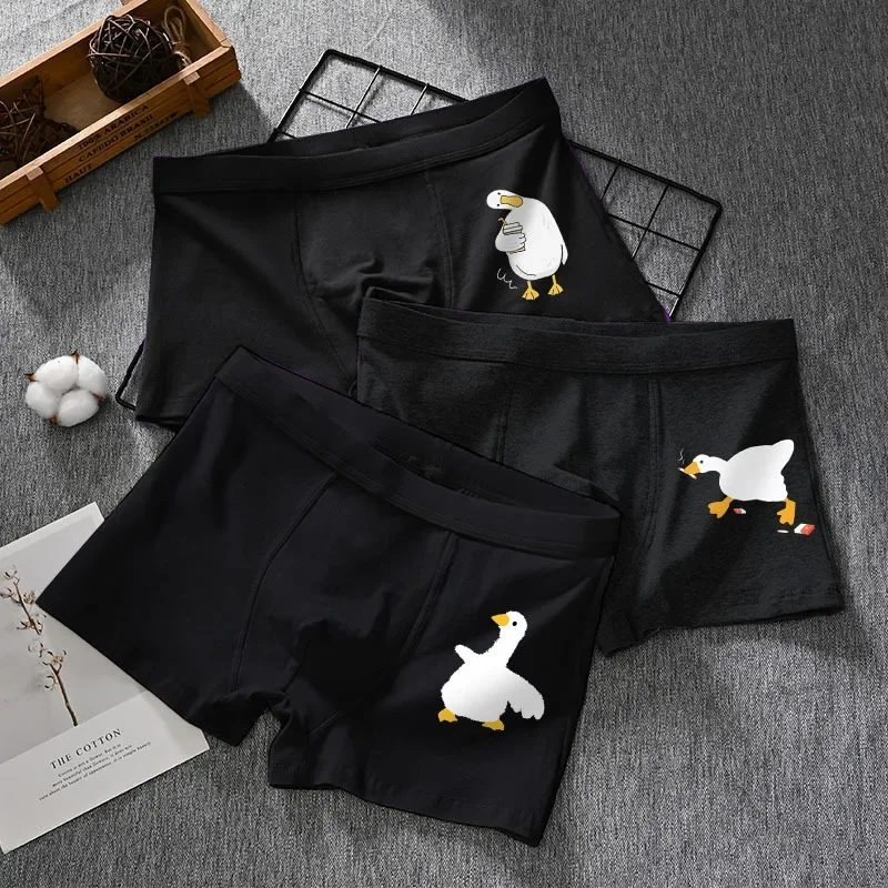 Youth Fashionable Trunk for Men Black Cotton Breathable Cartoon Duck Cute Boxer Shorts Teenager Comfy Bulge Pouch Sports Panties