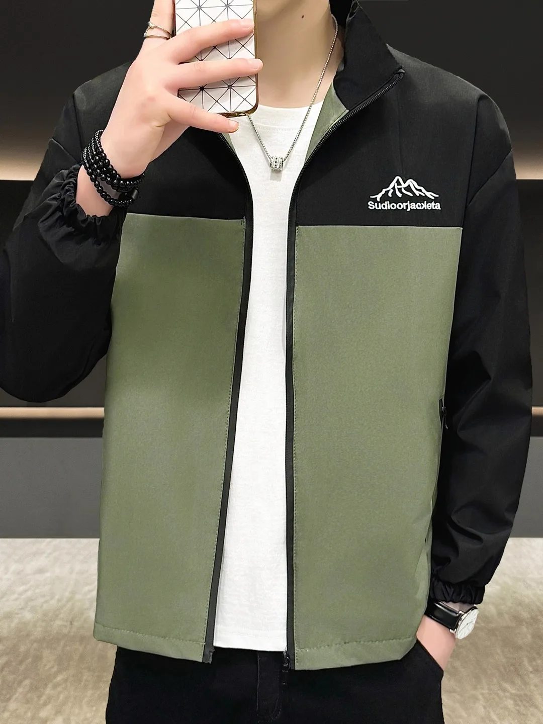 

Men's Casual Sle Thin Windproof Stand Collar Jaet Spring Autumn Loose Fit Polyester Fabric Youth Faion Outerwear Coat