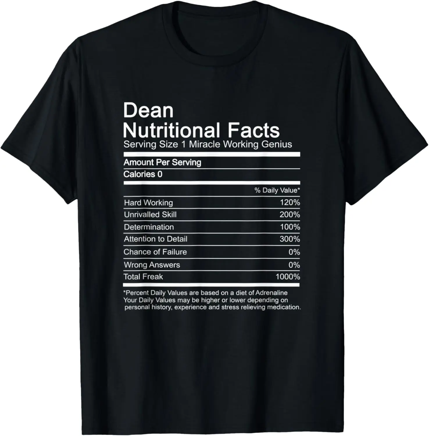 

Dean Funny Name Nutritional Facts T-Shirt