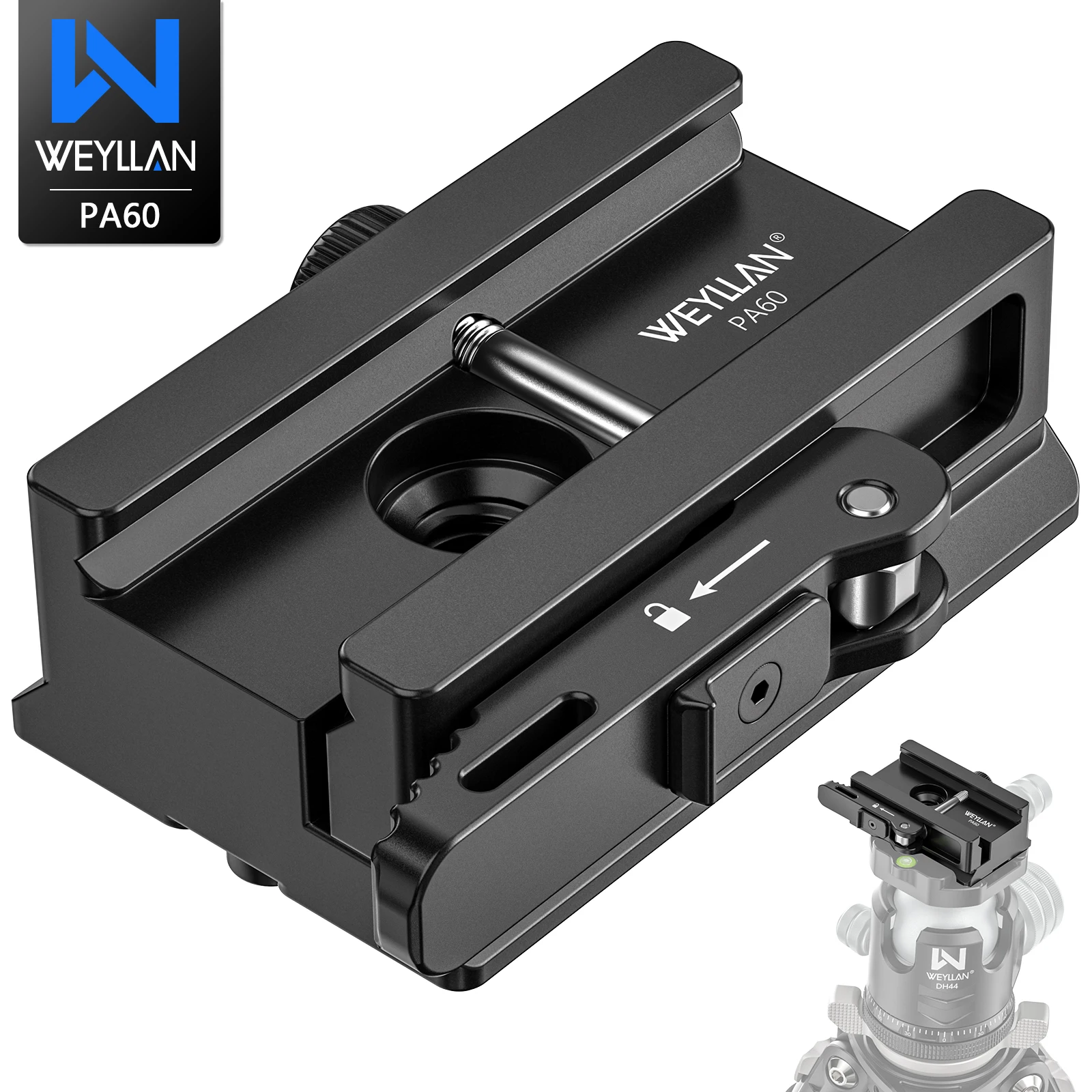 weyllan-pa60-アルカからピカティニーレールクランプへの変換、レバーロック＆qdホール付きcncアルカスイスクイックリリースアダプター（三脚ボールヘッド用）