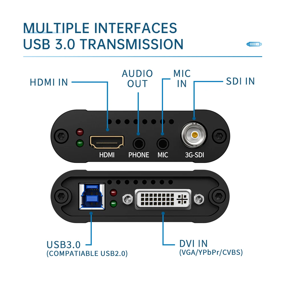 Imagem -06 - Unisheen Multi Port Video Capture Box Driver Livre sem Lag Gaming Streaming Usb 60fps Sdi Hdmi Dvi Vga Ypbpr Cvbs Linux Grabber