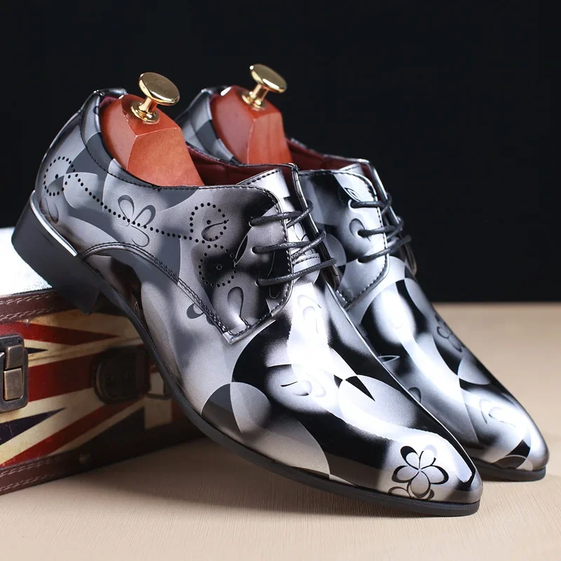 Office Men Dress Shoes Floral Pattern Men Formal Shoes Leather Luxury Fashion Groom Wedding Shoes Men Oxford Shoes Dress