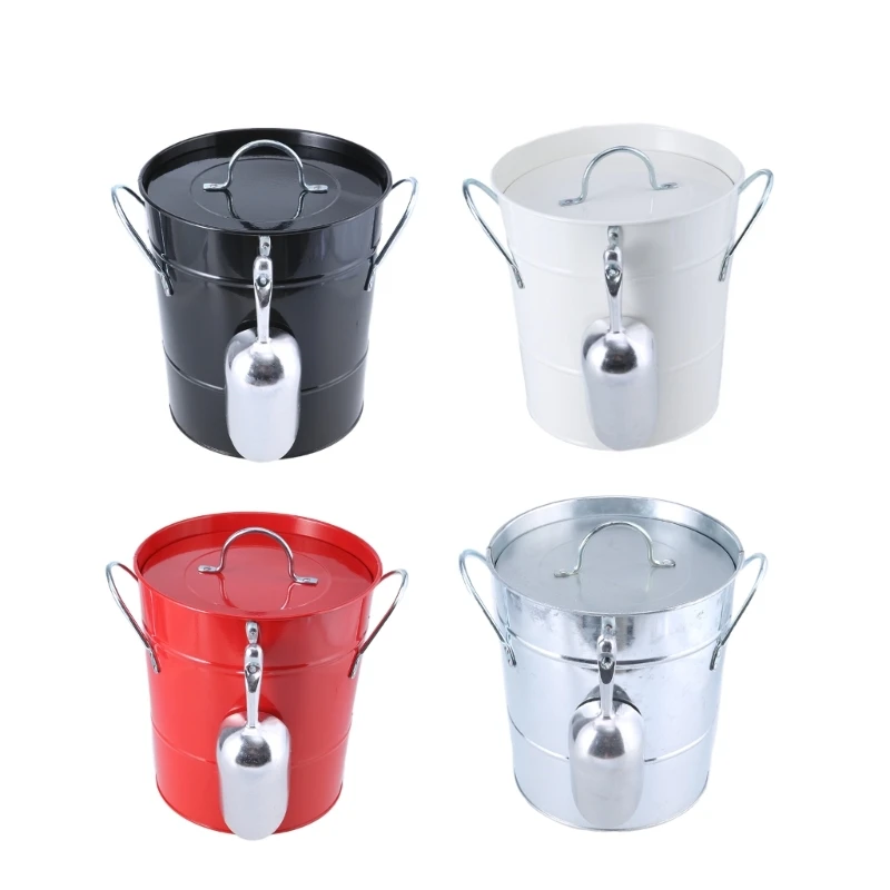 

Champagnes Bucket Round Metal Ice Bucket with Shovel and Lid Drink Coolers Beverage Tub Wine Bucket Easy to Carrys B03D