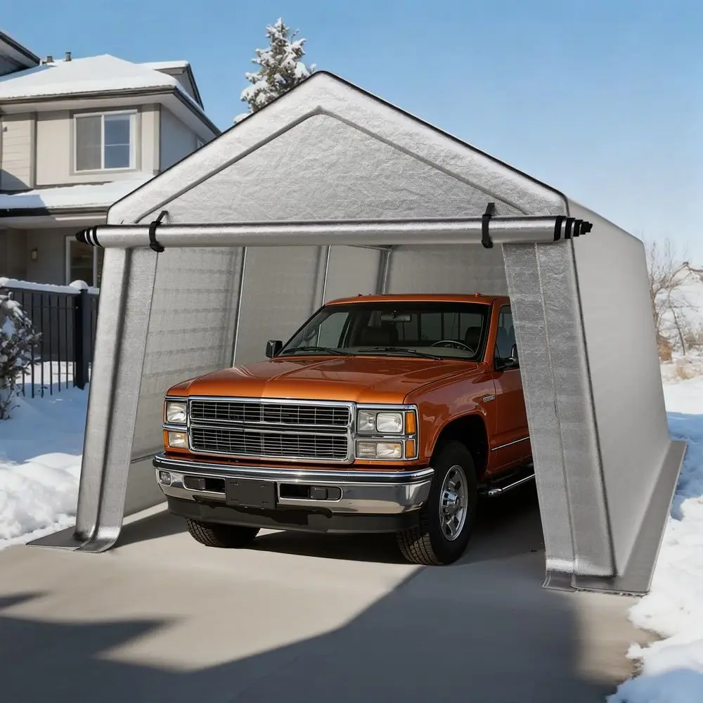 

Carport 10 x 15 футов, портативный навес с сверхмощным водонепроницаемым полиэтиленовым брезентом 220 г, сверхмощным полиэтиленовым брезентом, свернутыми дверцами и вентиляционными отверстиями на молнии, устойчивое к атмосферным воздействиям хранилище.