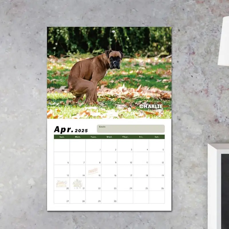 ユニークなうんち犬のカレンダー、家族プランナー、いたずらカレンダー、ペット愛好家、面白いアート、8.27x11.22インチ、2025