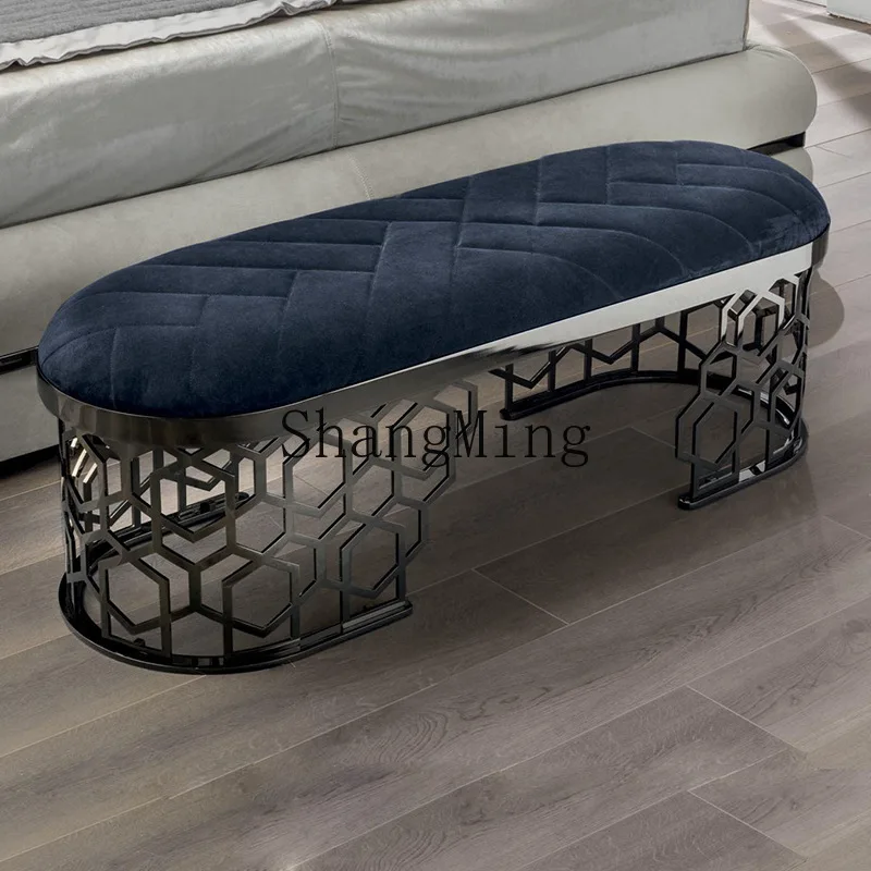 CL Postmodern Bedroom Long Chair Light Luxury Simple Entryway Shoe Changing Stool Stainless Steel Hotel Beauty Club Rest Stool