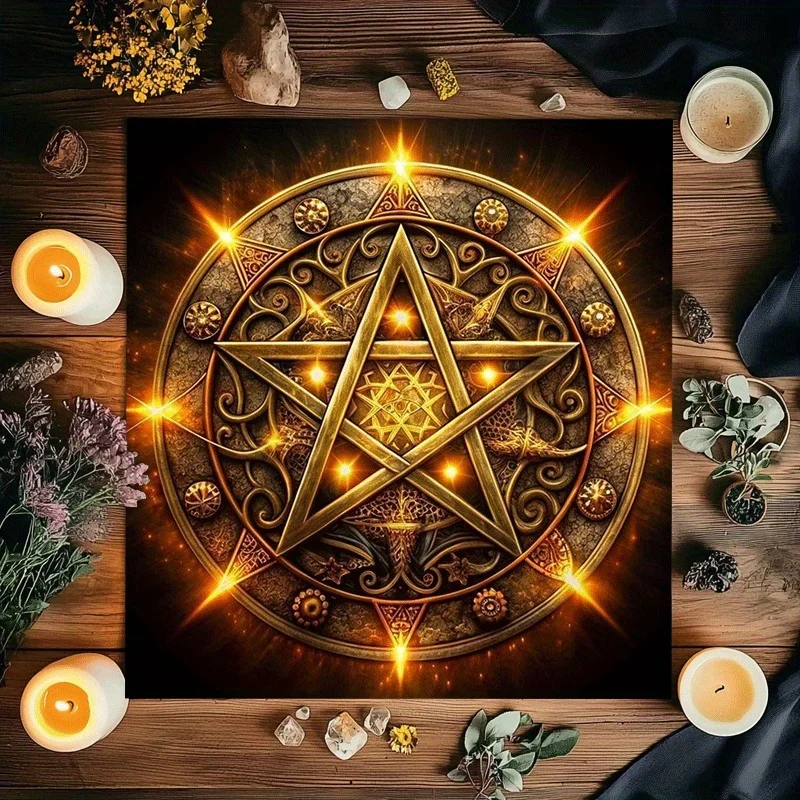 50/75/110/137cm Tarot mat 1PC Mystic Pentagram Tablecloth Gold Thread Dining Table Decor Accessories Bohemian Tarot Card Decor