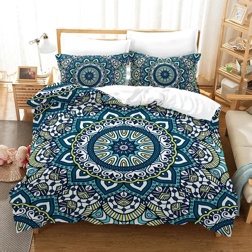 Bohemian Mandala Duvet Cover Set  Size Boho Style Chic Luxury Soft Polyester Quilt Cover for Women Orange Multicolor