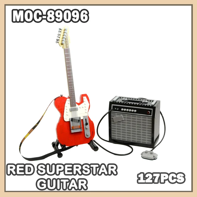 MOC-89096 Non ontology Building Block Model Toys Red Superstar Guitar Expand parts Simple Assembly Musical Instrument Gifts 127P