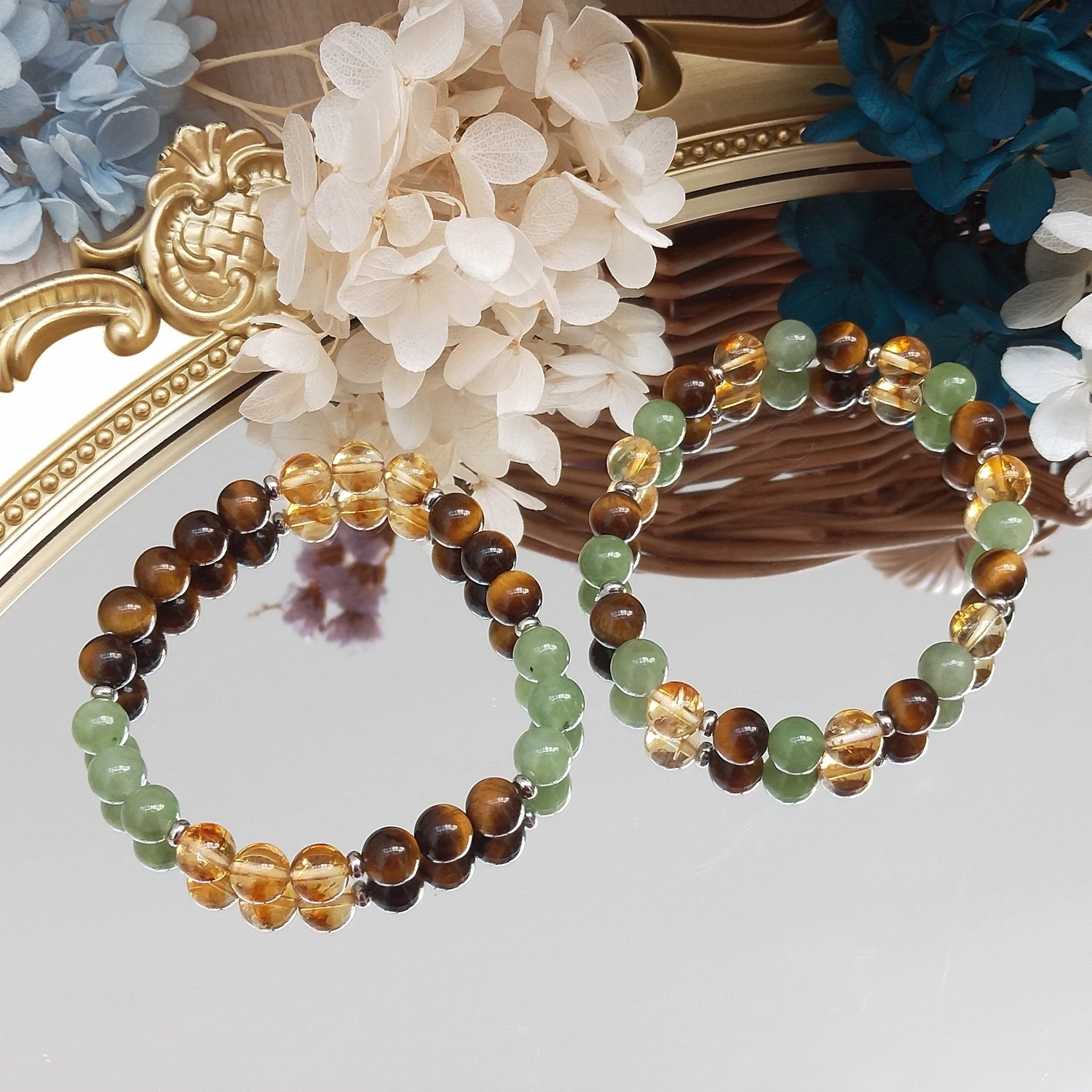 

Lii Ji Hetian Jade Citrine Tiger Eye Natural Stone 8mm Elastic Bracelet 19.5-20cm For Male Jewelry