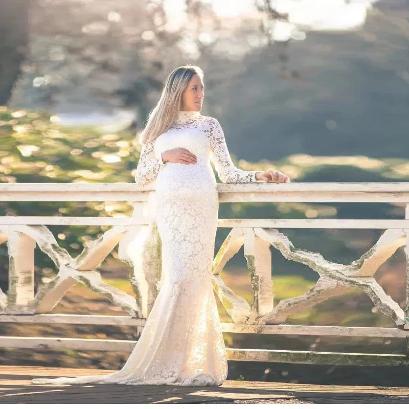 Vestidos de maternidad de encaje para sesión de fotos, vestido largo y elegante para mujeres embarazadas, accesorio de fotografía para Baby Shower