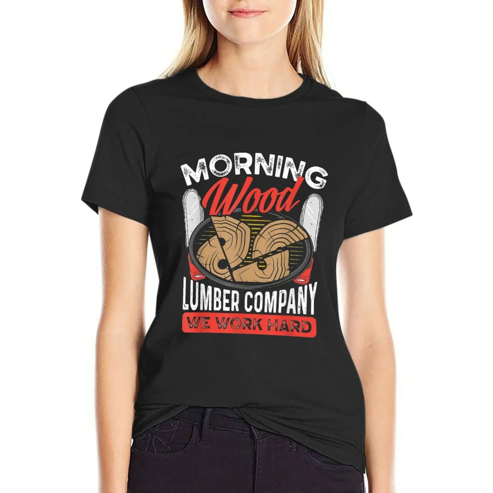 

Funny Woodworking Dad Father Carpenter Morning Wood Lumber T-Shirt female Womens clothing