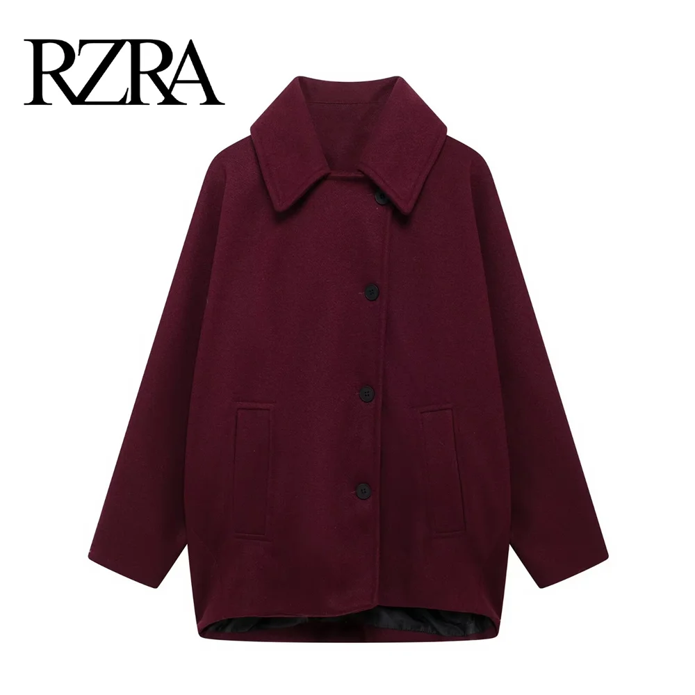 

RZRA2024 new winter women's lapel bat sleeve loose solid color blended short coat jacket temperament versatile