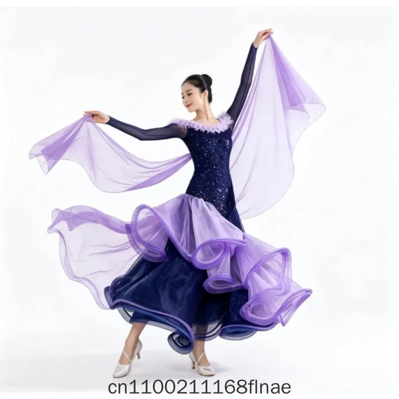 High End Ballroom Dance Costume Ballroom Dance Competition, Women's New Modern Dance Performance, Big Skirt Display