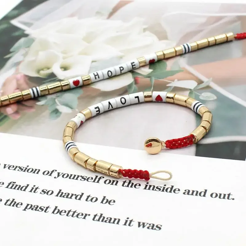 2023 New Popular Letters Can Be Customized Enamel Bohemian Letters Color Matching Elastic Tile Women Bracelet Jewelry
