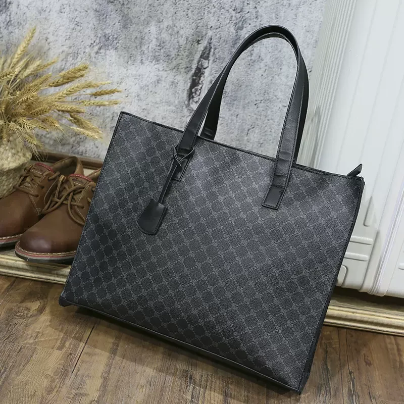 Fashion Brand Men\'s High Quality Pu Leather Handbag New Design Men Large Capacity Tote Bag Horizontal Tote Shoulder Bag