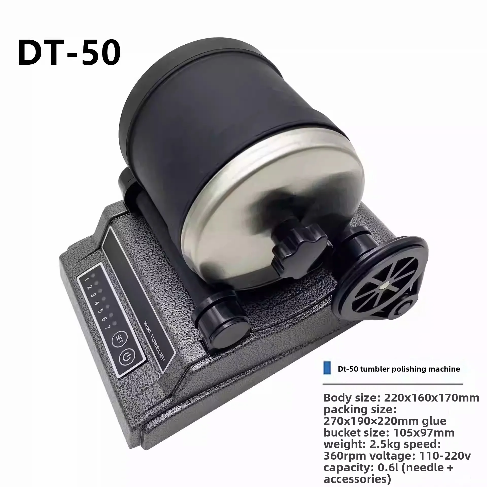 1L Capacity Mini Jewellery Rotary Polisher Jewelry Tumbler Polishing Machine with Glass Barrel for Gold Silver Jade Rock