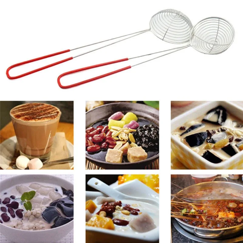 New Handle Stainless Steel Pearl Milk Tea Colander Hot Pot Colander Filter Oil Spoon Mesh Colander Kitchen Vegetable Strainer