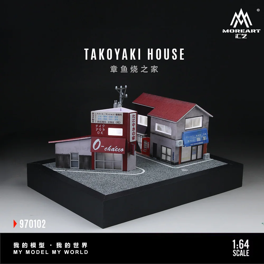 MoreArt 1:64 Takoyaki House Parking Scene Model,Parking Lot Diorama For Display&Collection