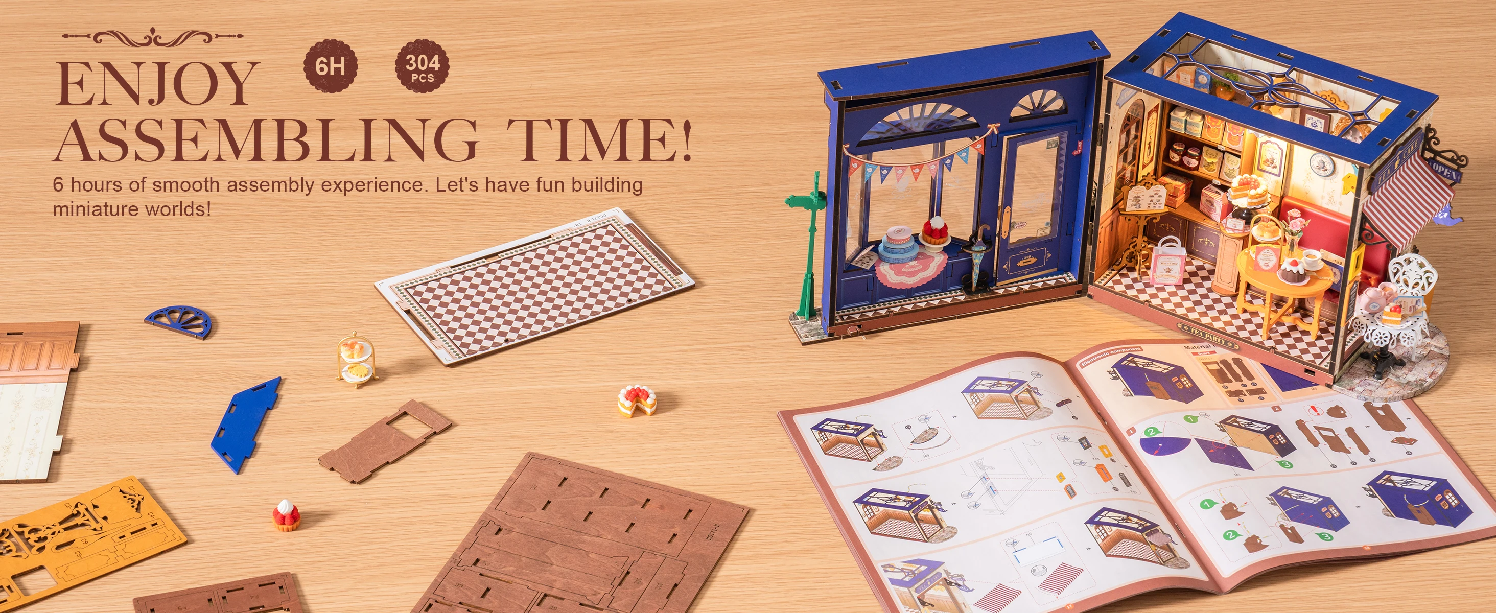 Rolife DIY Miniature Dollhouse Kit Leisure Time Tea RoomCrafts Hobbies Amazing Gift for Women Children DG171