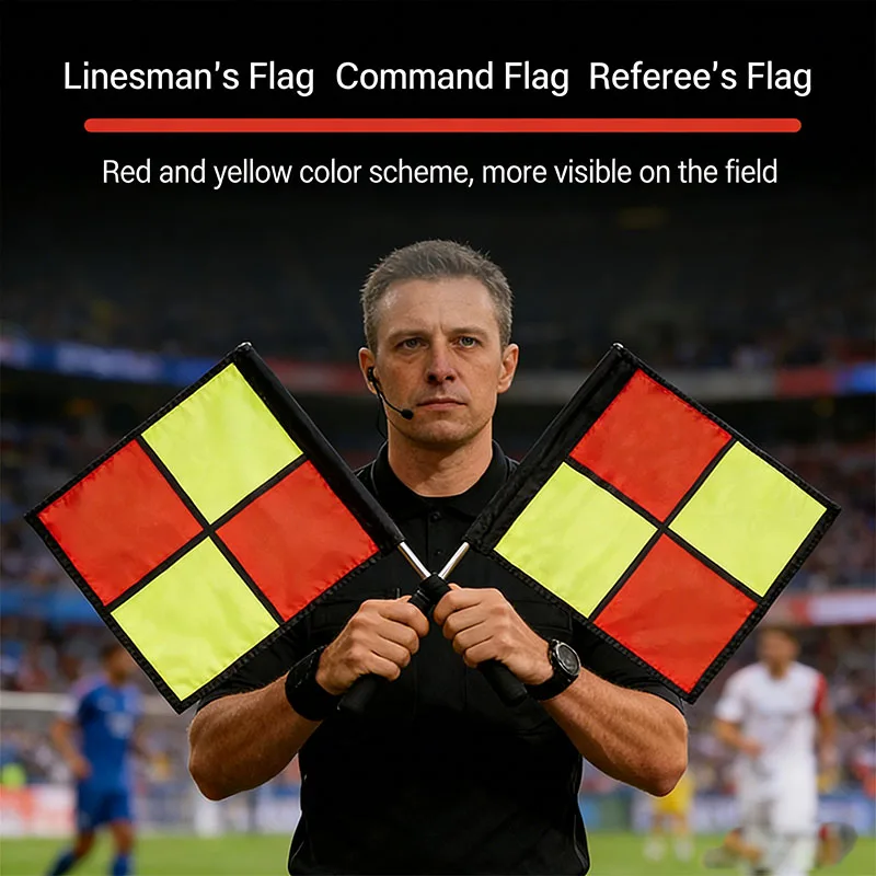 

2 PCS Referee Flags Red Yellow Checkered, Handheld Soccer Linesman Flags Sports Match Signal Flags with Storage Bag