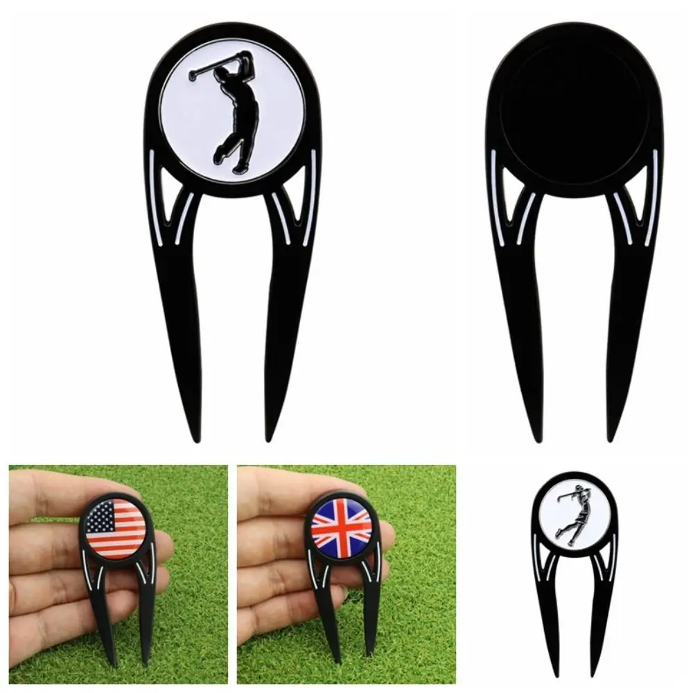 Zinc Alloy Golf Green Fork Portable Magnetic Golf Ball Fork 4 in 1 Multifunctional Golf Ball Marker Mark Location