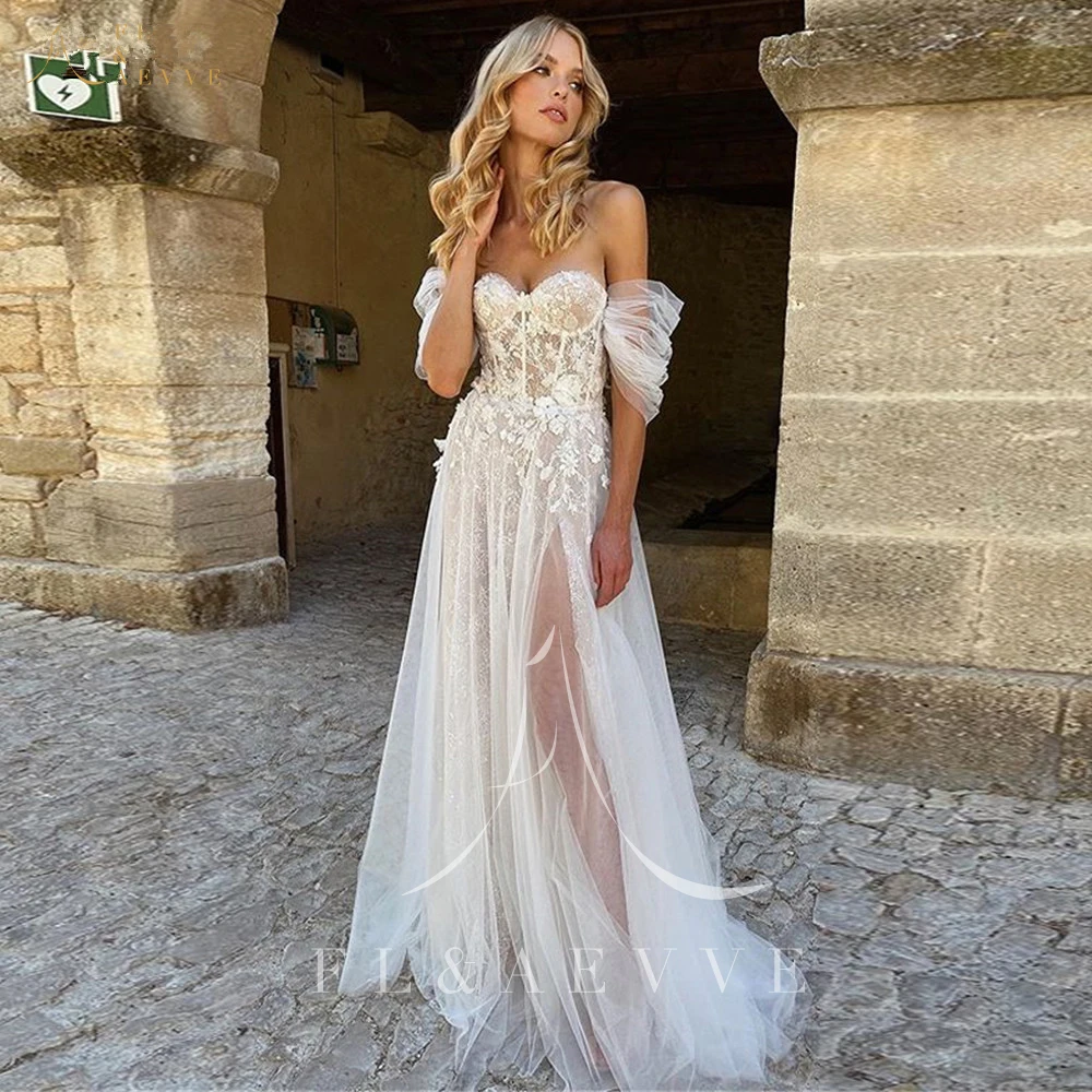 

New Off the Shoulder Wedding Dresses with Split Elegant Sweetheart Bridal Dress Graceful Lace A-Line Prom Party Gown Customized