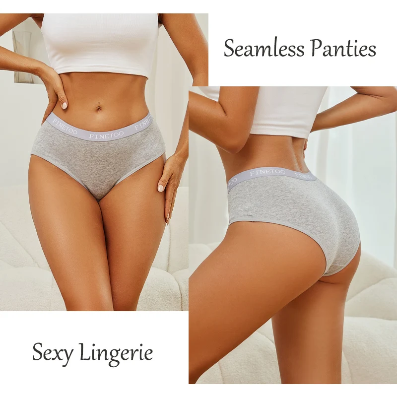 FINETOO 7ks/sada dámských bezešvých bavlněných kalhotek, jednobarevné, s písmeny, vysoce kvalitní elastické kalhotky, měkké a pohodlné spodní prádlo - náhled 2