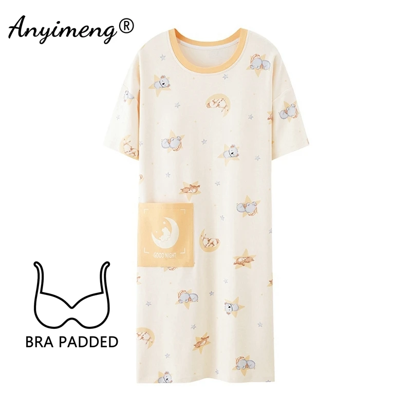 M-5XL قصيرة الأكمام قميص النوم الصيف المرأة قمصان النوم محبوك القطن الترفيه طويل أعلى منصات الصدرية غير رسمية ملابس النوم امرأة المتسكعون