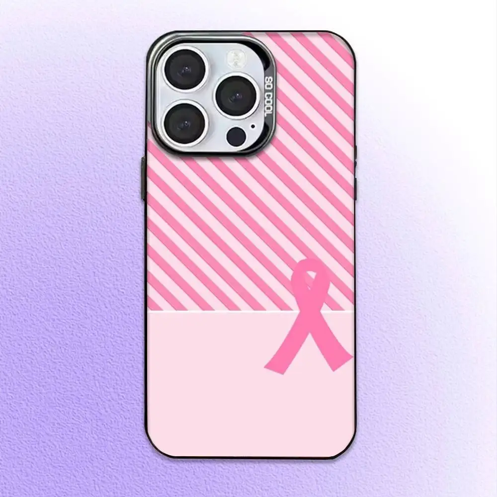 Girl Breast Cancer Pink Ribbon Phone Case For iPhone17,16,15,14,13,12,11 Plus,Pro Max Colored Silver Plated Inside Cover