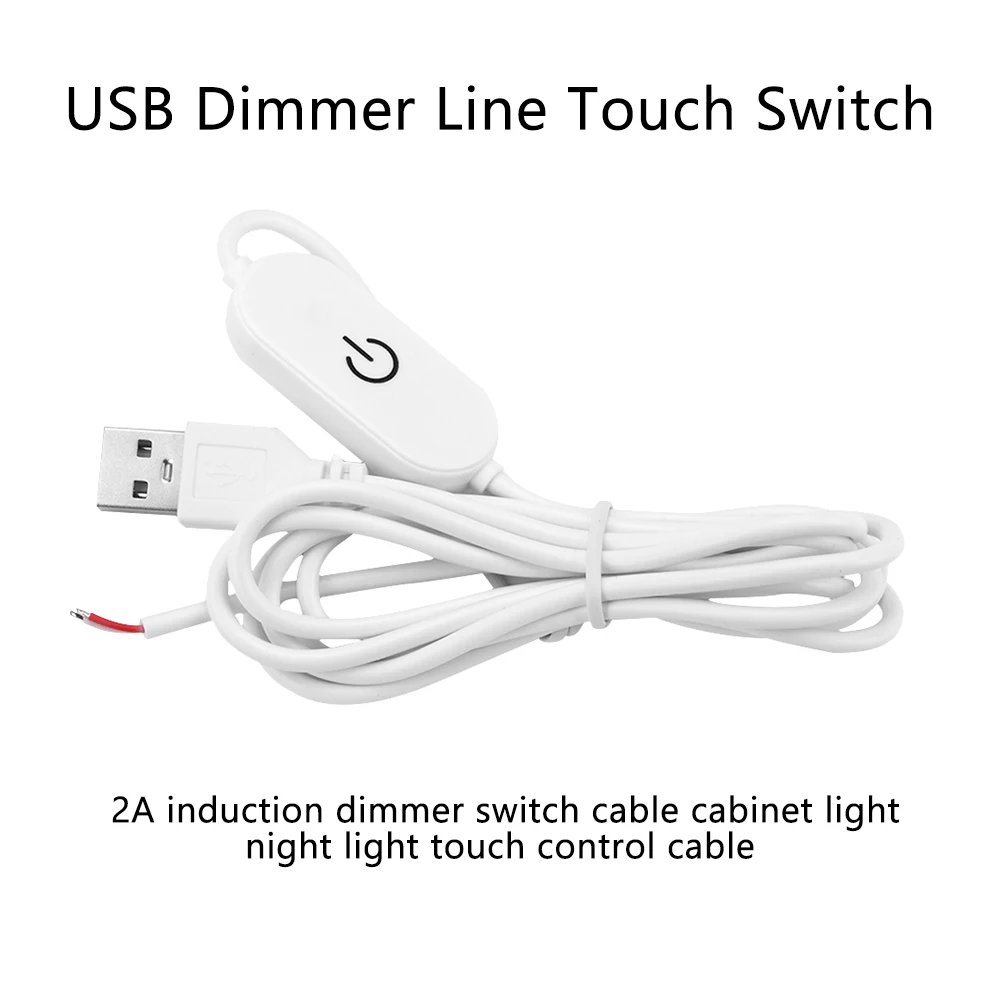 2A 5V USB Touch Dimming Switch Cable 1.5M Dimmer Controller for Single Channel LED Strip Lights USB 2.0A to 2 Wire Output 5-100%