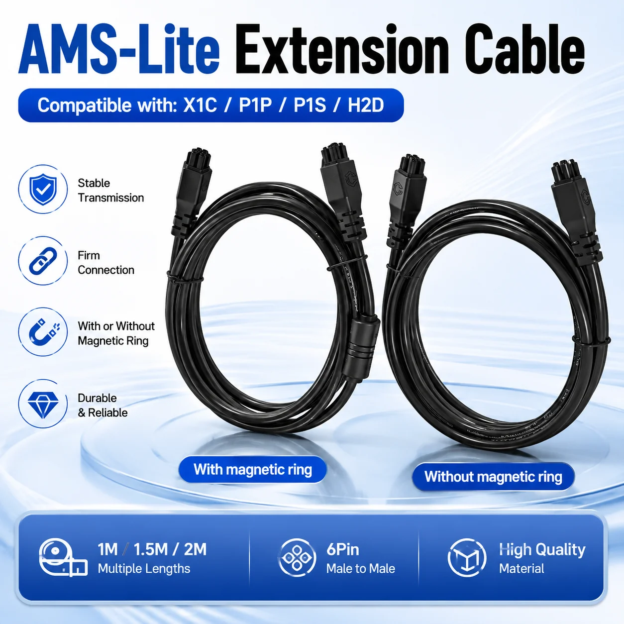 AMS/AMS 2 Pro/AMS HT Kabel 1M 1,5M 2M 6-Pin Stecker auf Stecker Bus-Kabel für Lab X1 X1C P1P P1S H2D Verbessertes AMS-Kabel 3D-Drucker-Teile