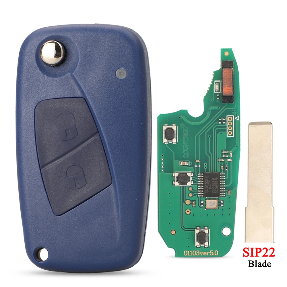 Jingyuqin Klappbarer Fernschlüssel Delphi 433MHz ID46 PCF7946 PCF7941 Chip für FIAT 500 Punto Ducato Stilo Panda Bravo Schlüsselanhänger 2/3 Tasten