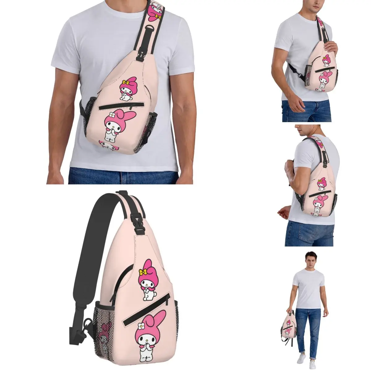 Sanrio Crossbody Sling Bag para Homens e Mulheres, My Melody, Bolsa Peito, Mochila de Ombro, Mochila para Viagem, Caminhadas, Biking, Presentes Kawaii