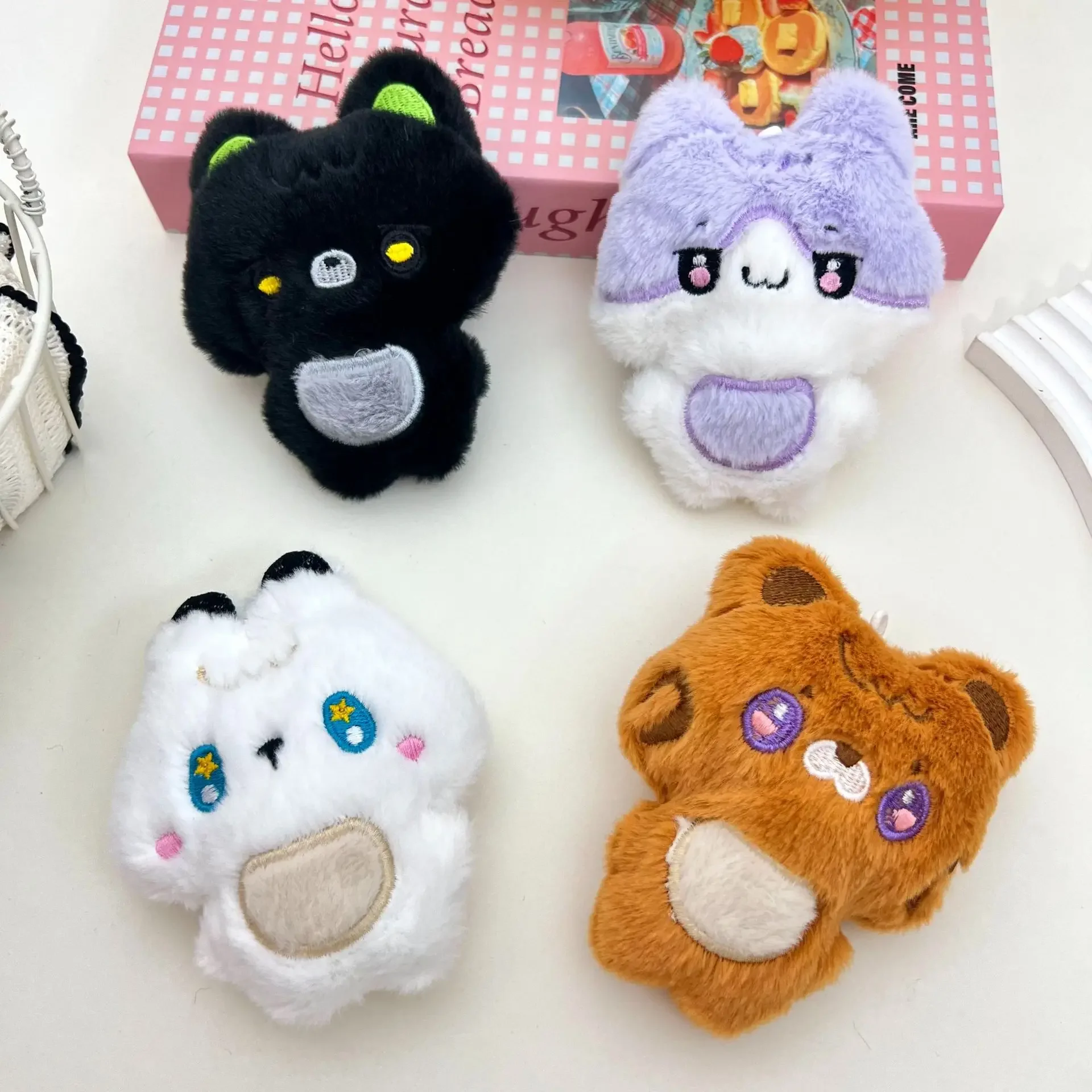 

1/4Pcs New Cute and Fun Little Black Cat Squeezing Pendant Keychain Cartoon Rabbit Tiger Doll Birthday Christmas Gift