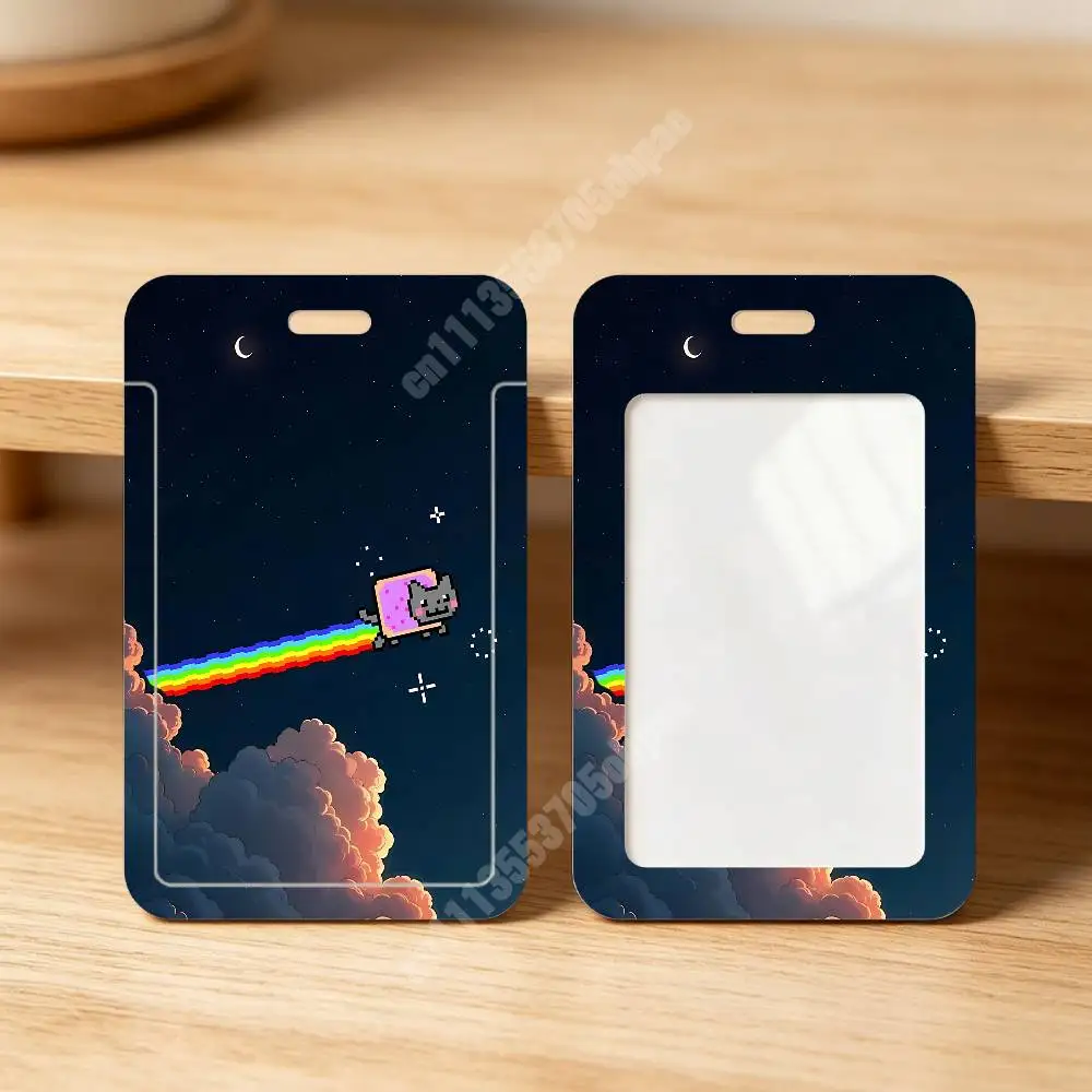 N-Nyan Rainbow Flying Cat Memes Plastic Card Holder Student ID Card Clear Transparent Business Office